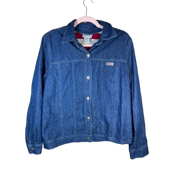 Womens Coldwater Creek Denim Jacket Blue Size M American Biker Aztec Blanket - Picture 1 of 10